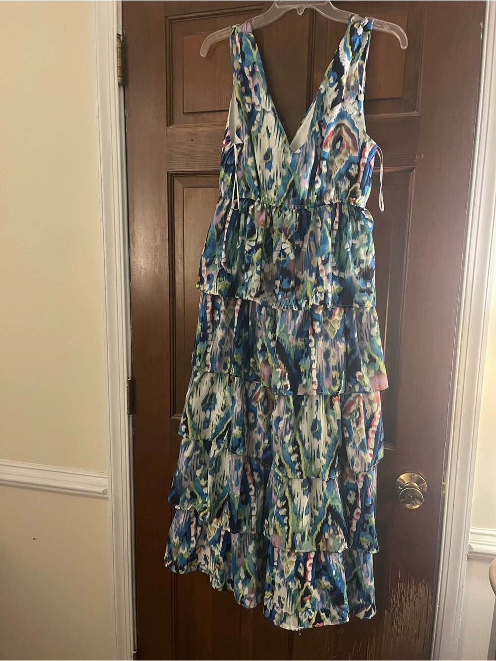 vestique Blue and Green Floral Tiered Maxi Dress